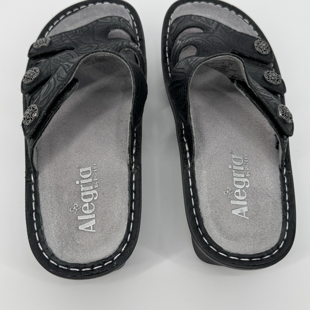 Alegria DIN-511X Black Leather‎ Slide Sandals Women's EU 39 US 9 Comfort Shoes - Picture 10 of 10